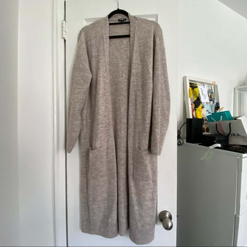 Express Light Heather Gray Longline Duster Cardigan